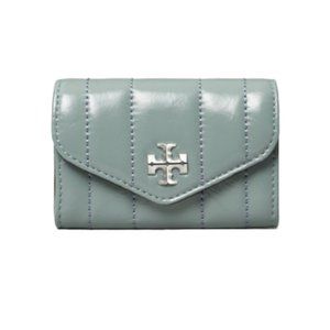 NEW Tory Burch Green Kira Patent Flap Quilted Leather Card Case Wallet